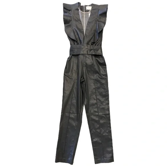 Stunning 7 For All Mankind Coated Denim Ruffle Jumpsuit NWT - Picture 6 of 8